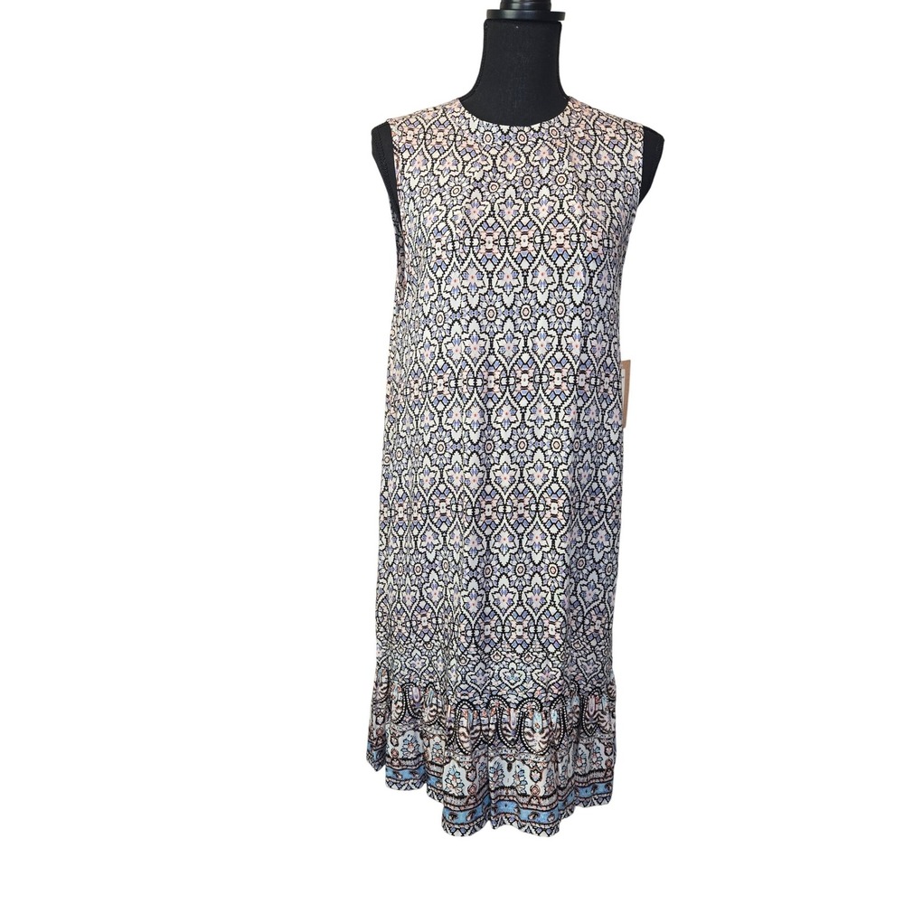 Hope‎ & Harlow Shift Dress Womens 10 Blue Geometric Ruffle Sleeveless Summer NWT